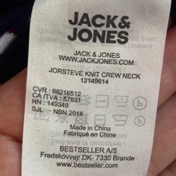 Jack & Jones Men’s Navy White Red Striped Jorsteve Knit Crewneck Sweater Size Lg - Picture 4 of 10
